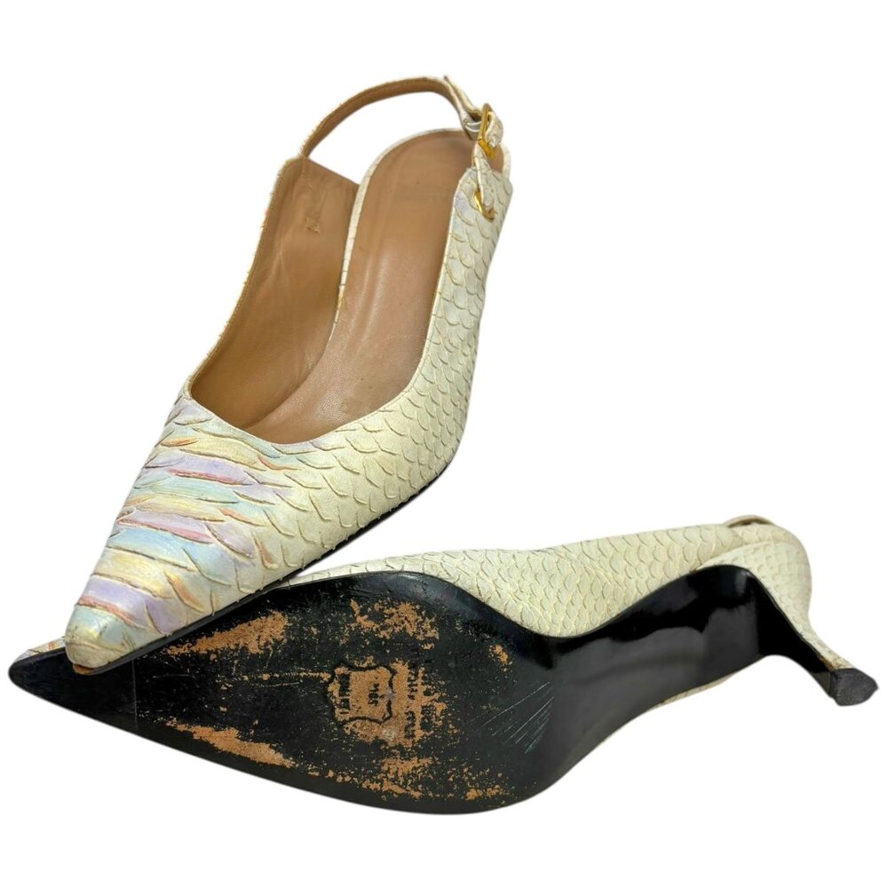 Stuart Weitzman Cream Iridescent Python Embossed … - image 9